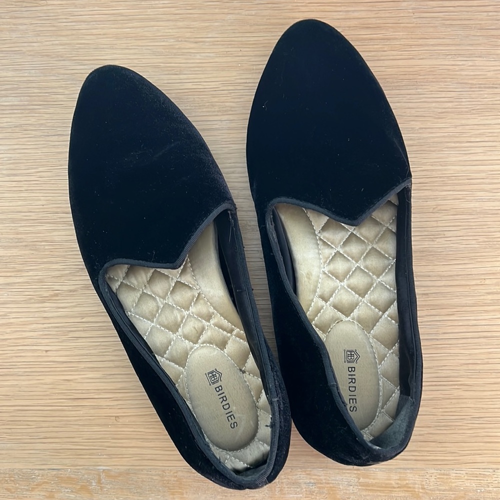 Birdies heron black velvet loafers size 7